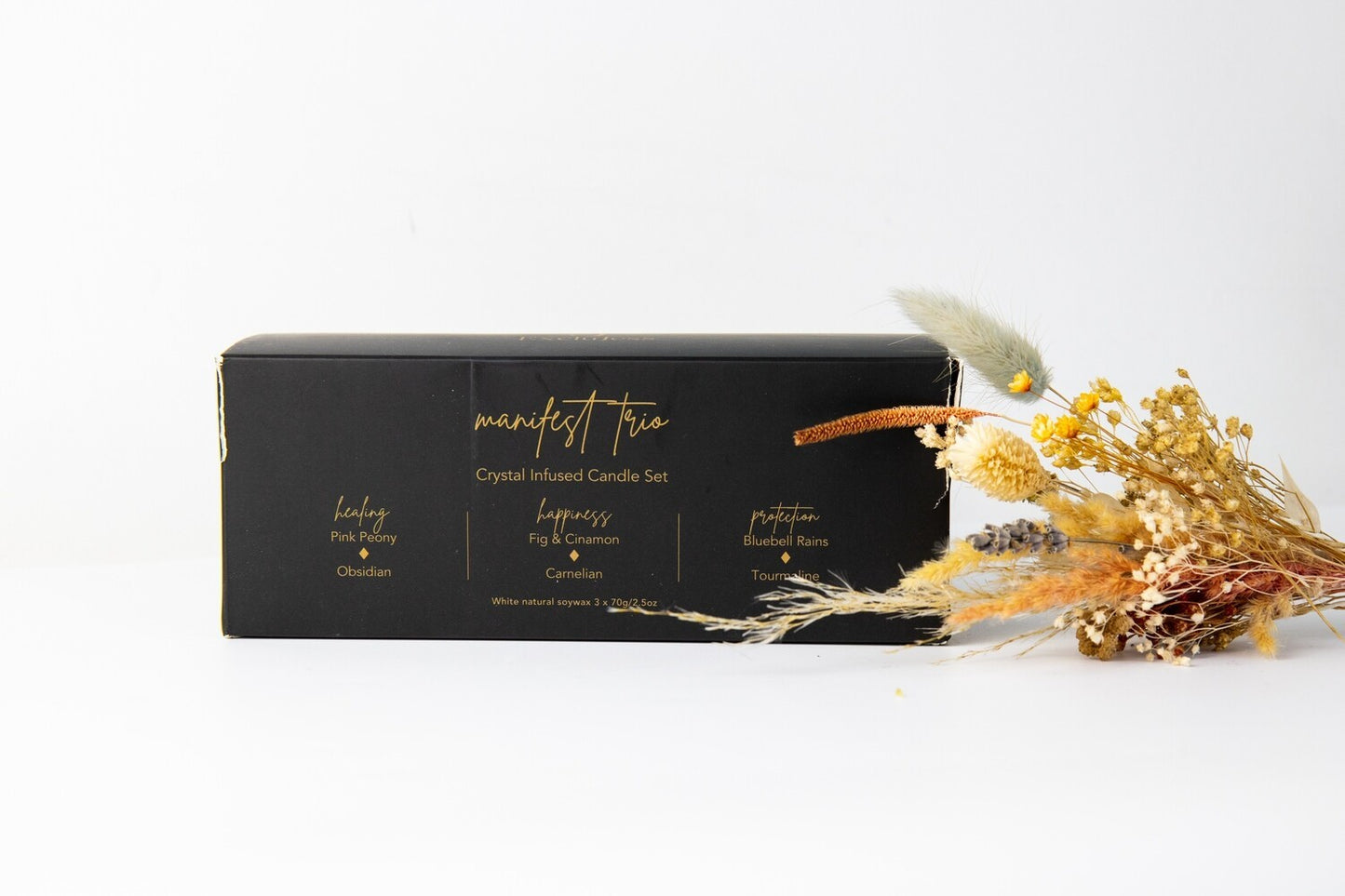 Manifest scented candles - set of 3 - Black with Crystal