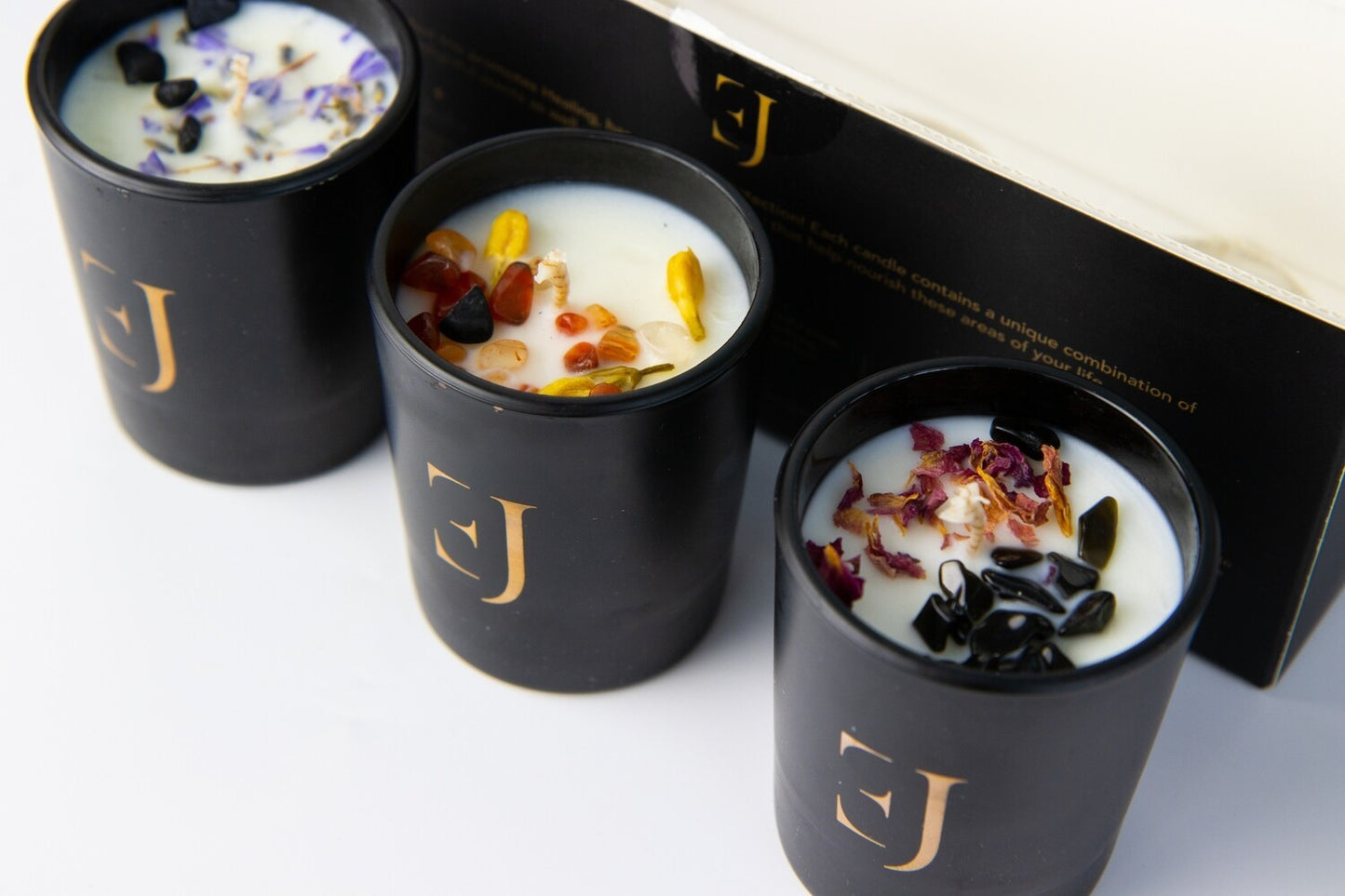Manifest scented candles - set of 3 - Black with Crystal