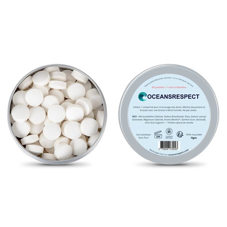 Chewable toothpaste lozenges - Mint flavor, fluoride free